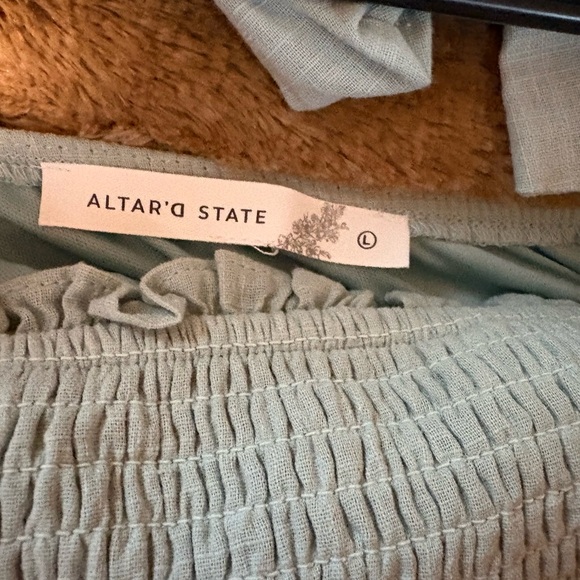 Altar'd State Sage Green Peasant Sleeve Mini Dress with Bow Back. Size Large. - Picture 5 of 9